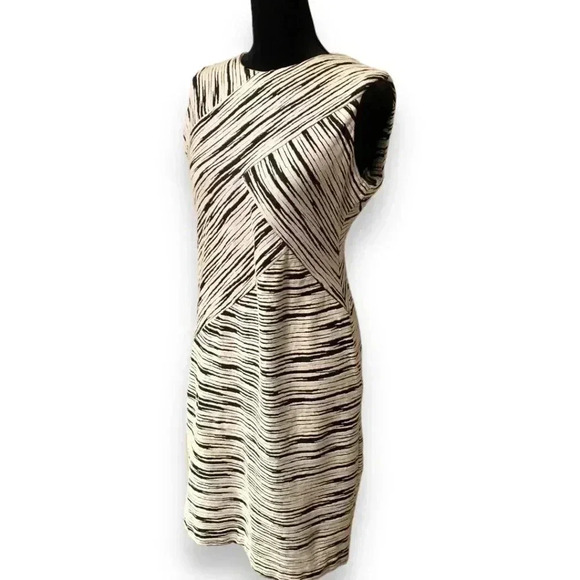 Calvin Klein Sleeveless Black and White Striped Stretch Bodycon Dress - Picture 3 of 16